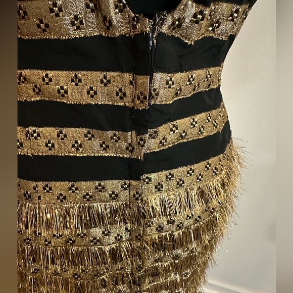 Gold & Black Fringed & Fully Embellished Sleeveless Gown - Picture 8 of 14